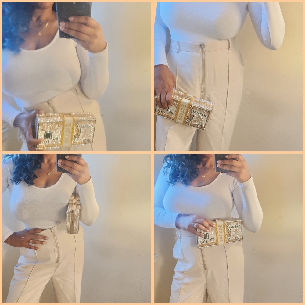 Gold sparkly bling rhinestone money handbag
